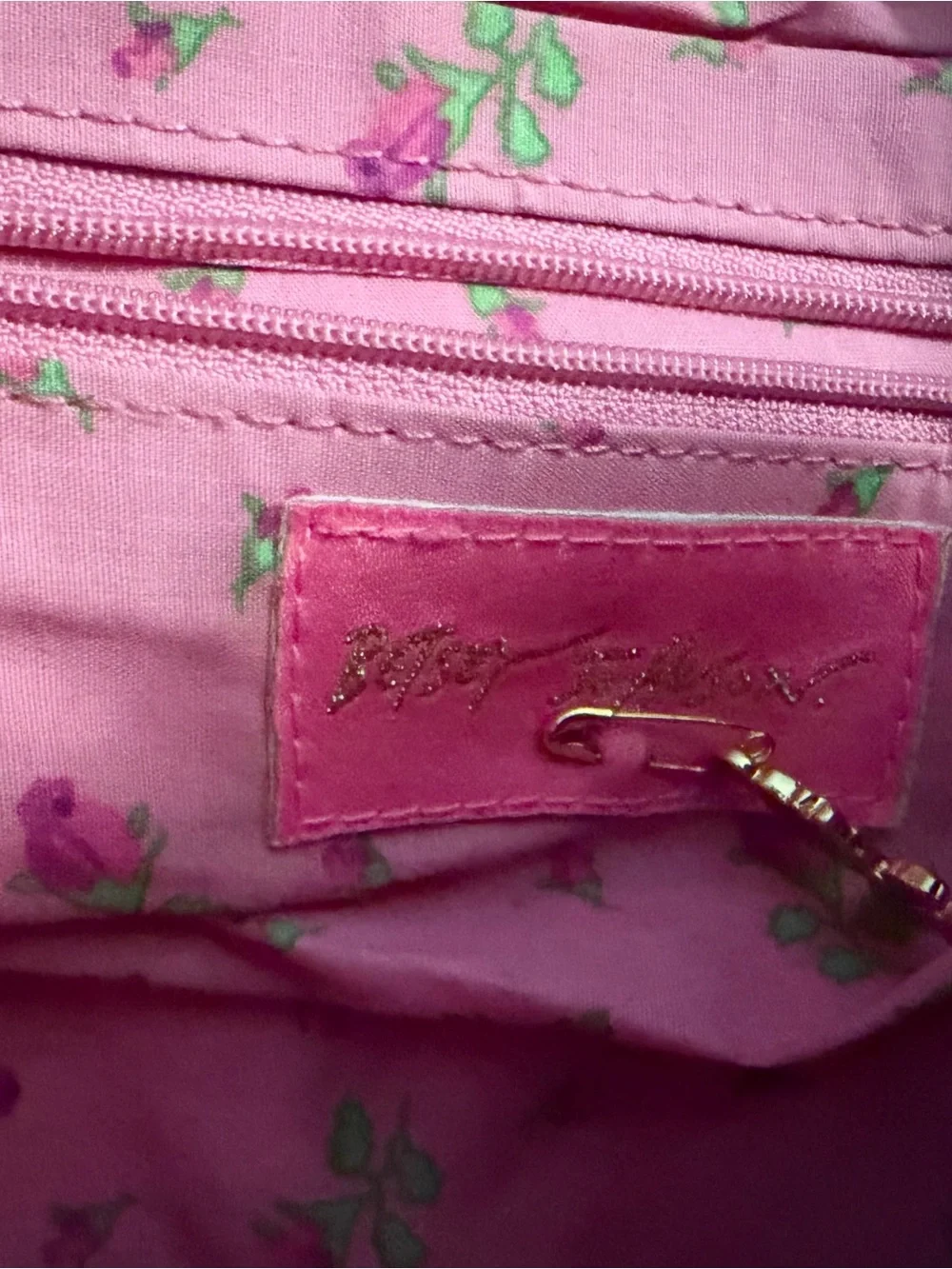 Betsey Johnson Studded Leather Shoulder Bag - fun pink interior. - Picture 5 of 8